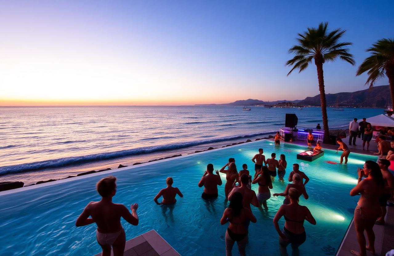 Fiesta de Piscina al Atardecer